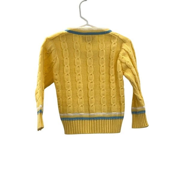 Vintage Mimi Sweater Little Boys 3 Yellow Blue White Cable Knit V-Neck Used - Picture 4 of 11